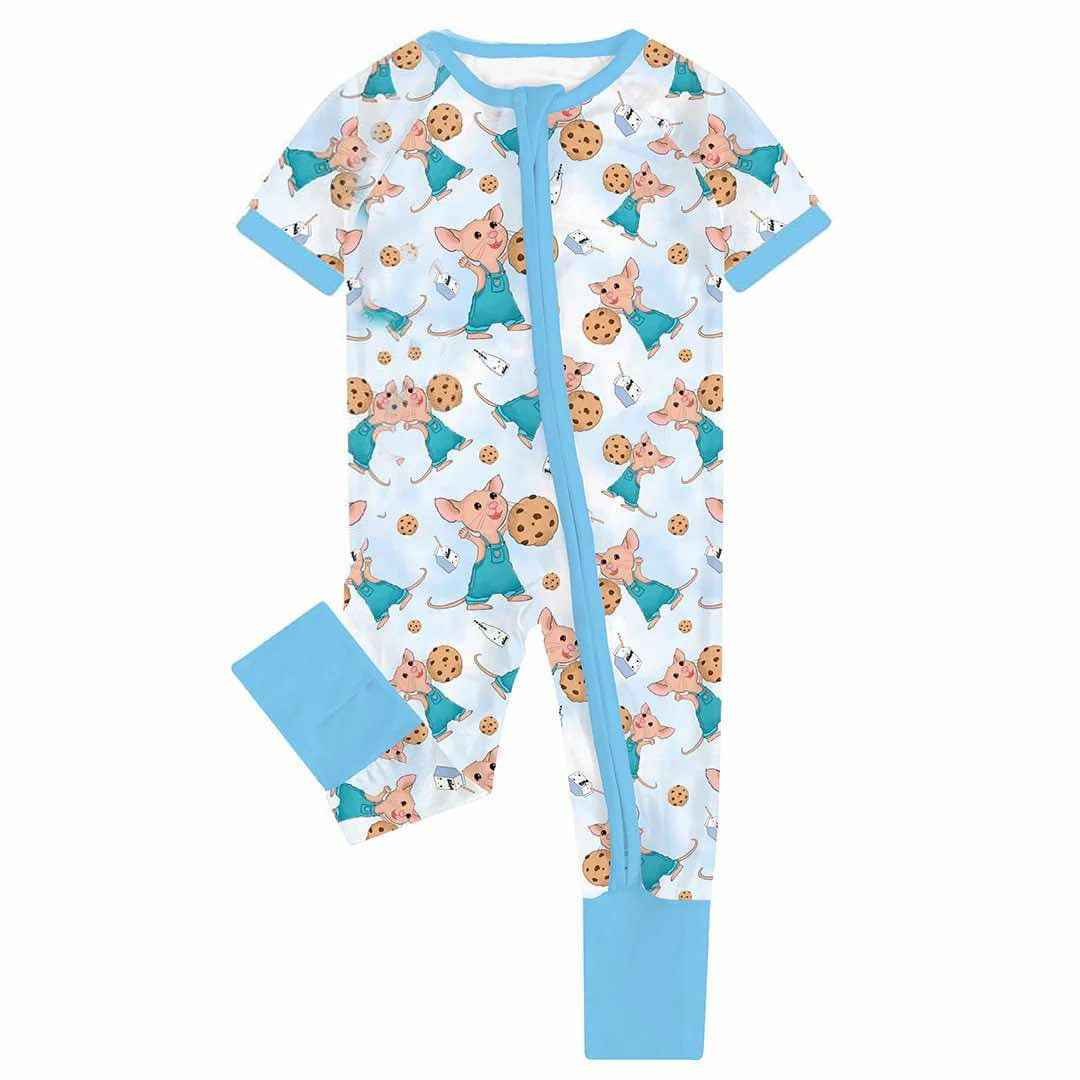 Baby Boys Light Blue Short Sleeves Mouse Milk Zipper Rompers Preorder