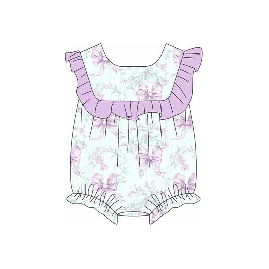 Baby Girls Lavender Ruffle Sleeveless Floral Bows Rompers Preorder