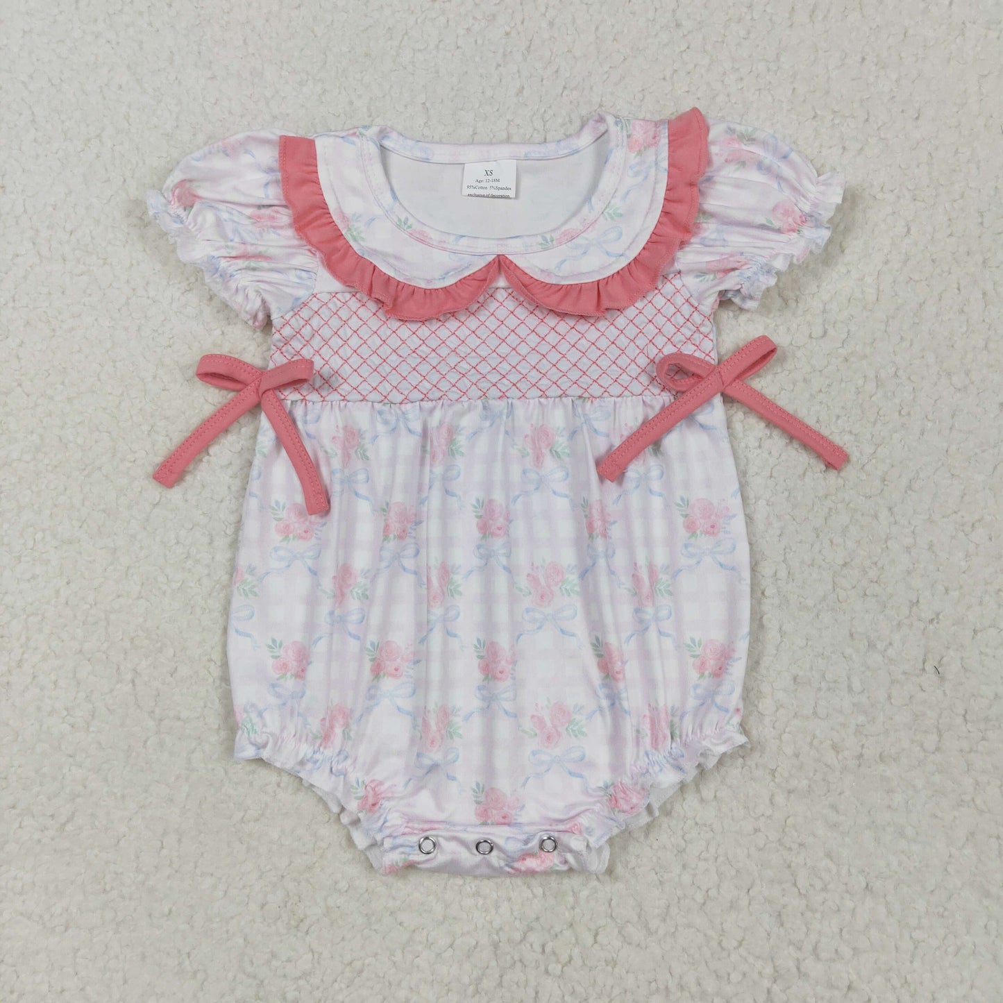 SR2917 Baby Girls Embroidery Pink Floral Bubble Romper