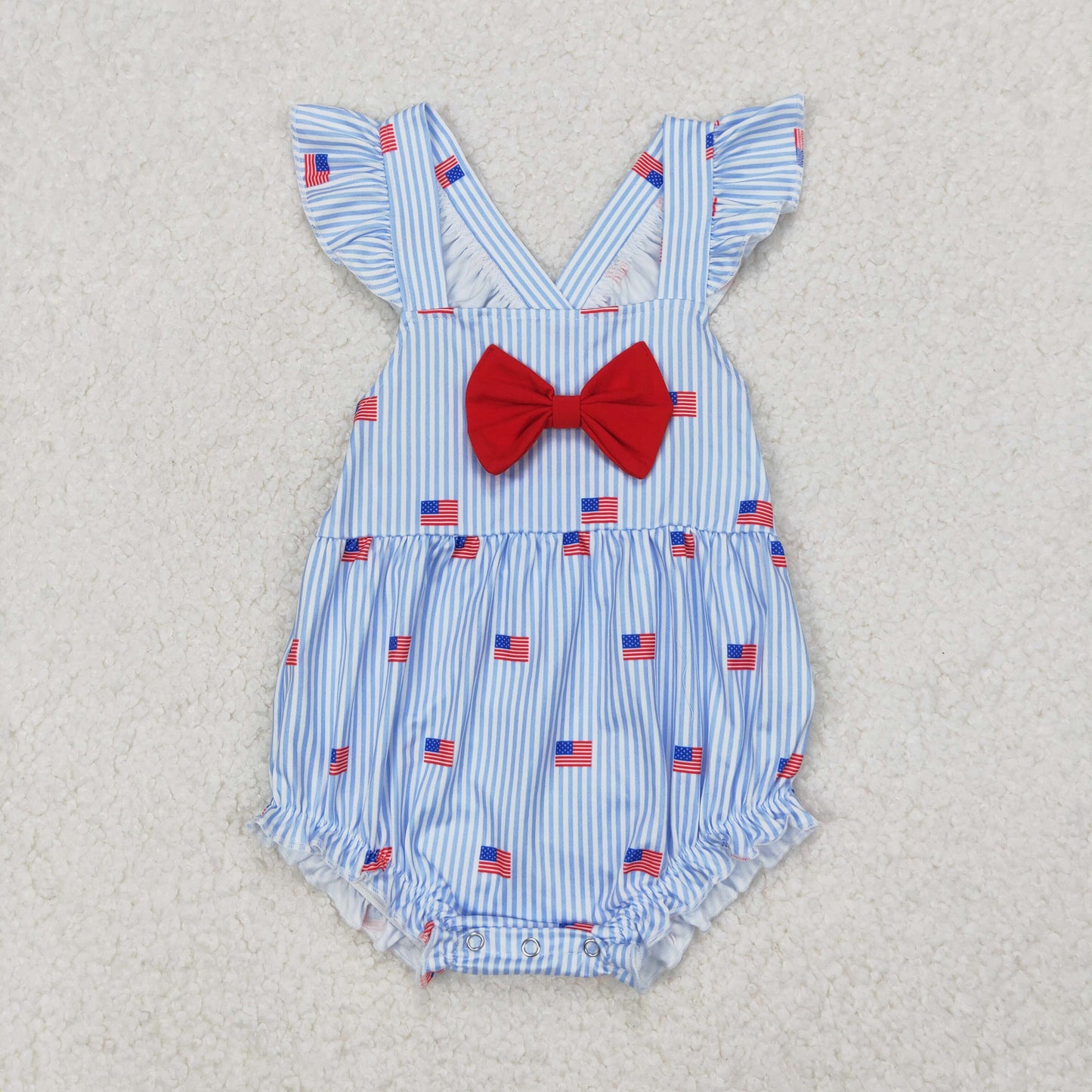 Sibling Embroidery Baby Girls Red Flags 4th of July Bows Rompers Outfits Sets
