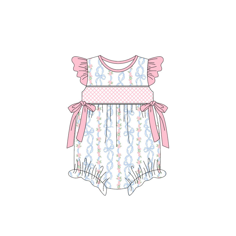 SR2952 Baby Girls Blue Bow Romper Preorder