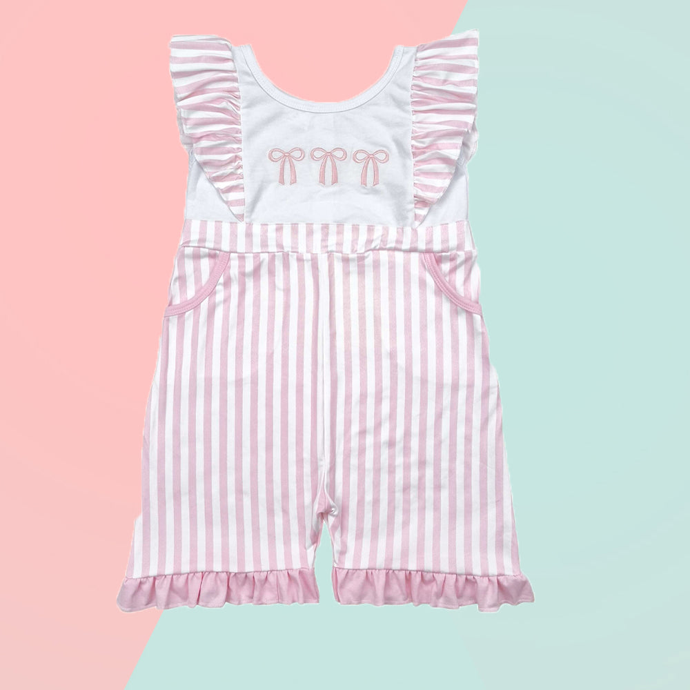 SR3025 Baby Girls Pink Coquette Striped Romper