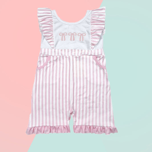 SR3025 Baby Girls Pink Coquette Striped Romper