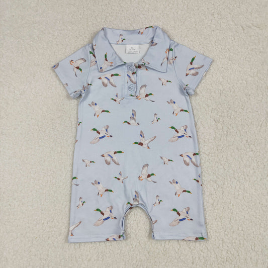 SR3032 Baby Boys Mallard Duck In Blue Short Sleeve Romper