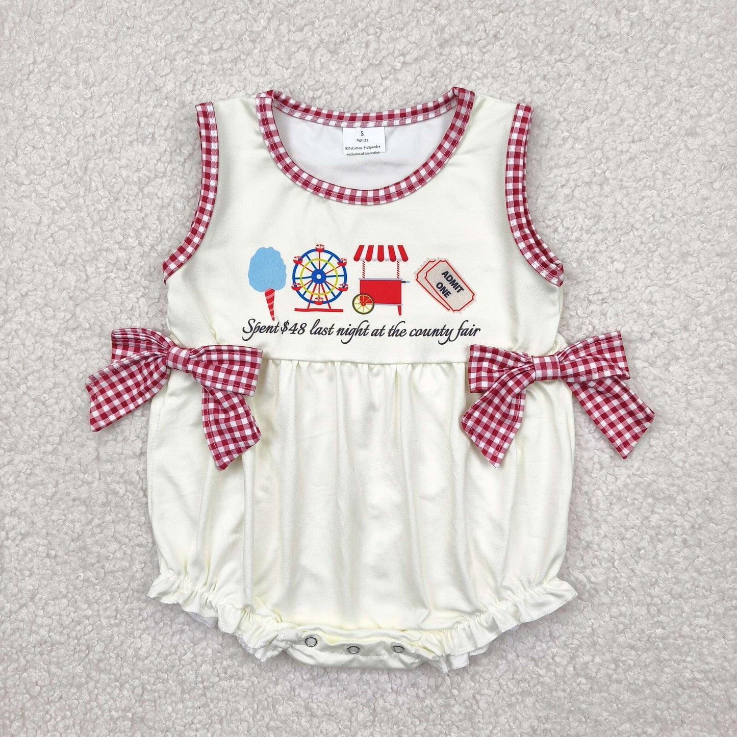 Baby Girls Sleeveless Ice Cream Store Red Plaid Bows Ruffle Rompers