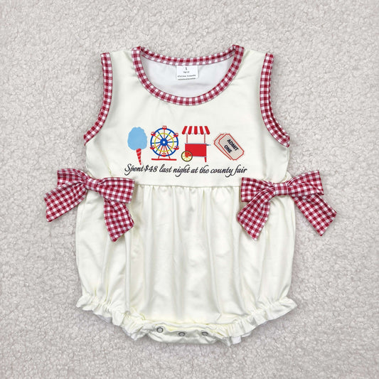 Baby Girls Sleeveless Ice Cream Store Red Plaid Bows Ruffle Rompers