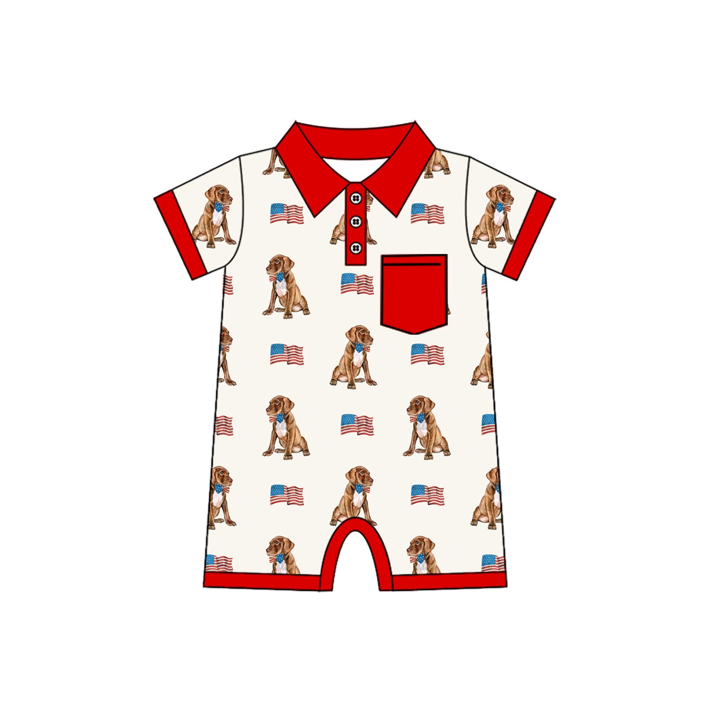 SR3064 Kids Boys July 4th Dog Short Sleeve Rompre preorder