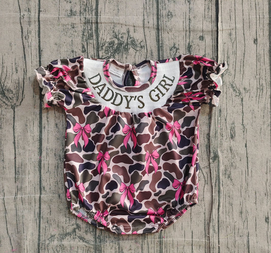 SR3105 Daddy's Girl Pink Bow Camo Short Sleeve Romper Preorder
