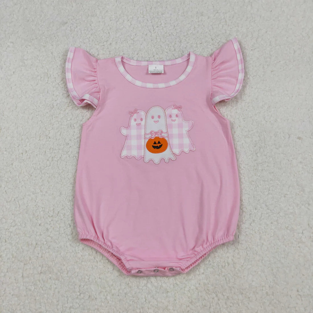 Sibling Baby Ghost Pumpkin Applique Bubble Romper For Halloween