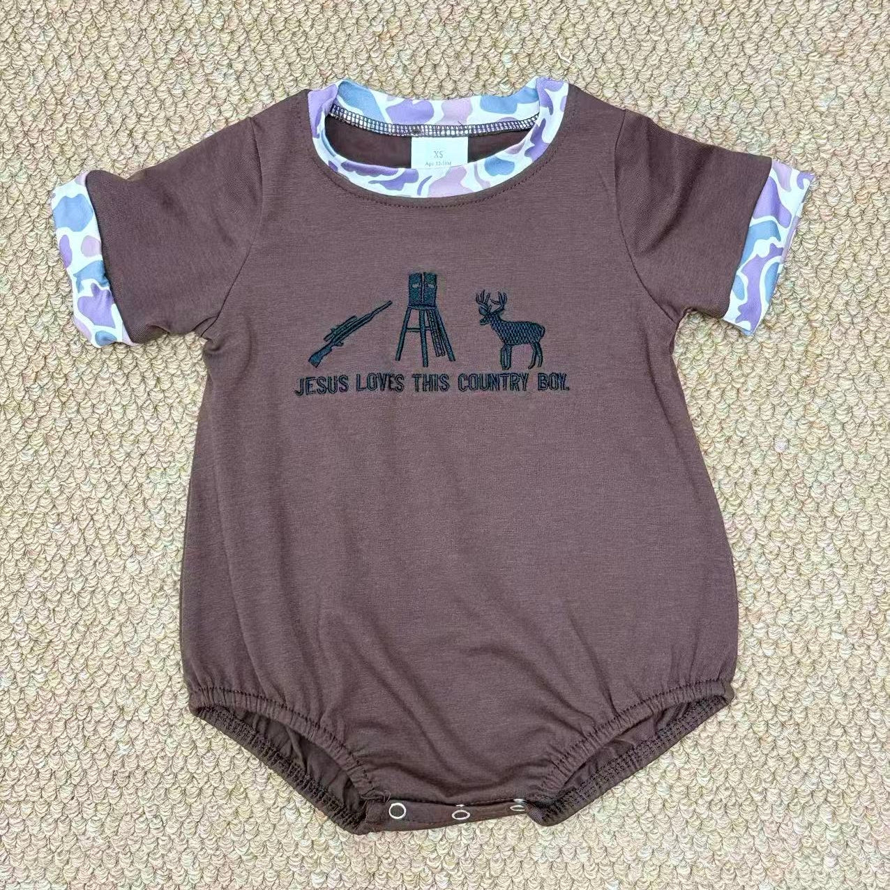 Jeses Loves this country Boy sibling baby camo shorts set/bubble romper