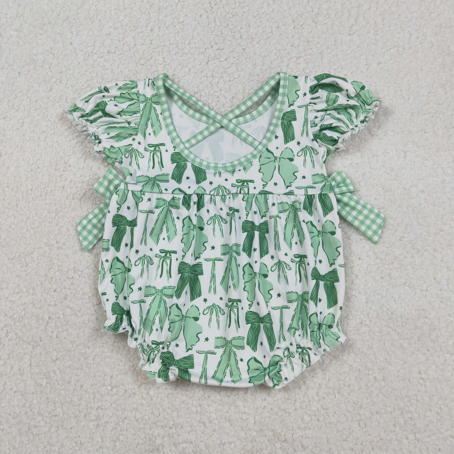 Saint Patrick Day Sibling Baby Girls  Green Bow dress and romper