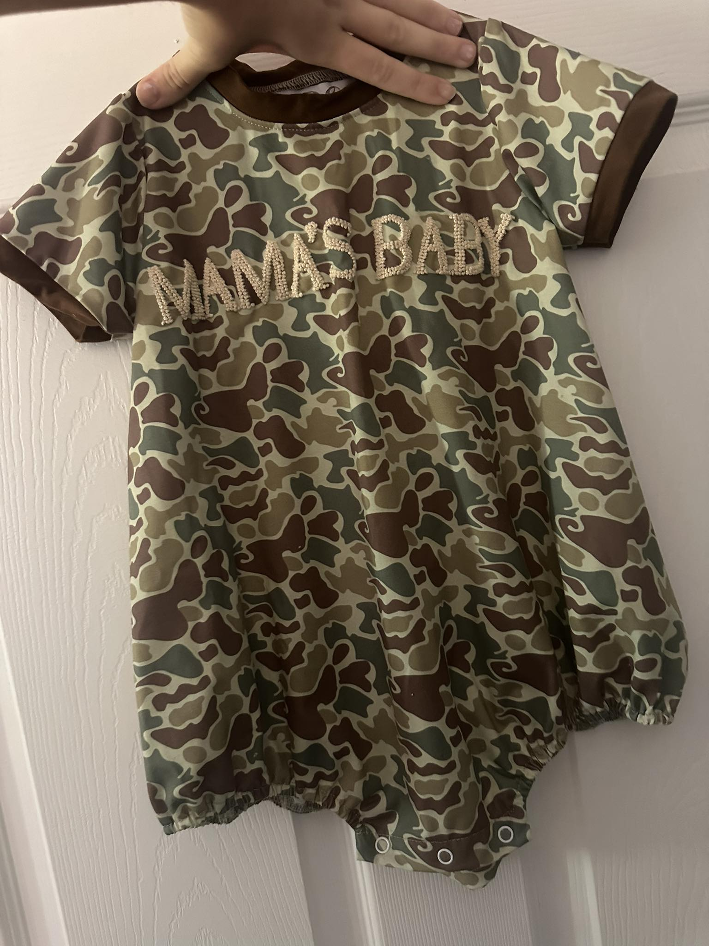 SR3478 Mama's Boy Camo Short Sleeve Bubble Romper Preorder