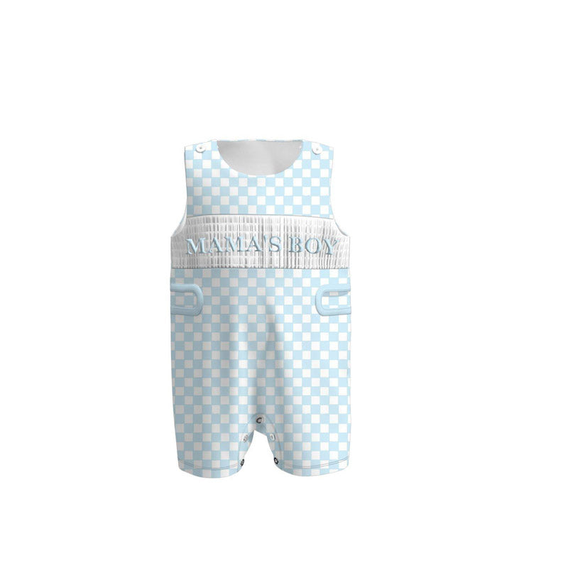 SR3483  Mama's Boy Blue Gingham Rompre Preorder