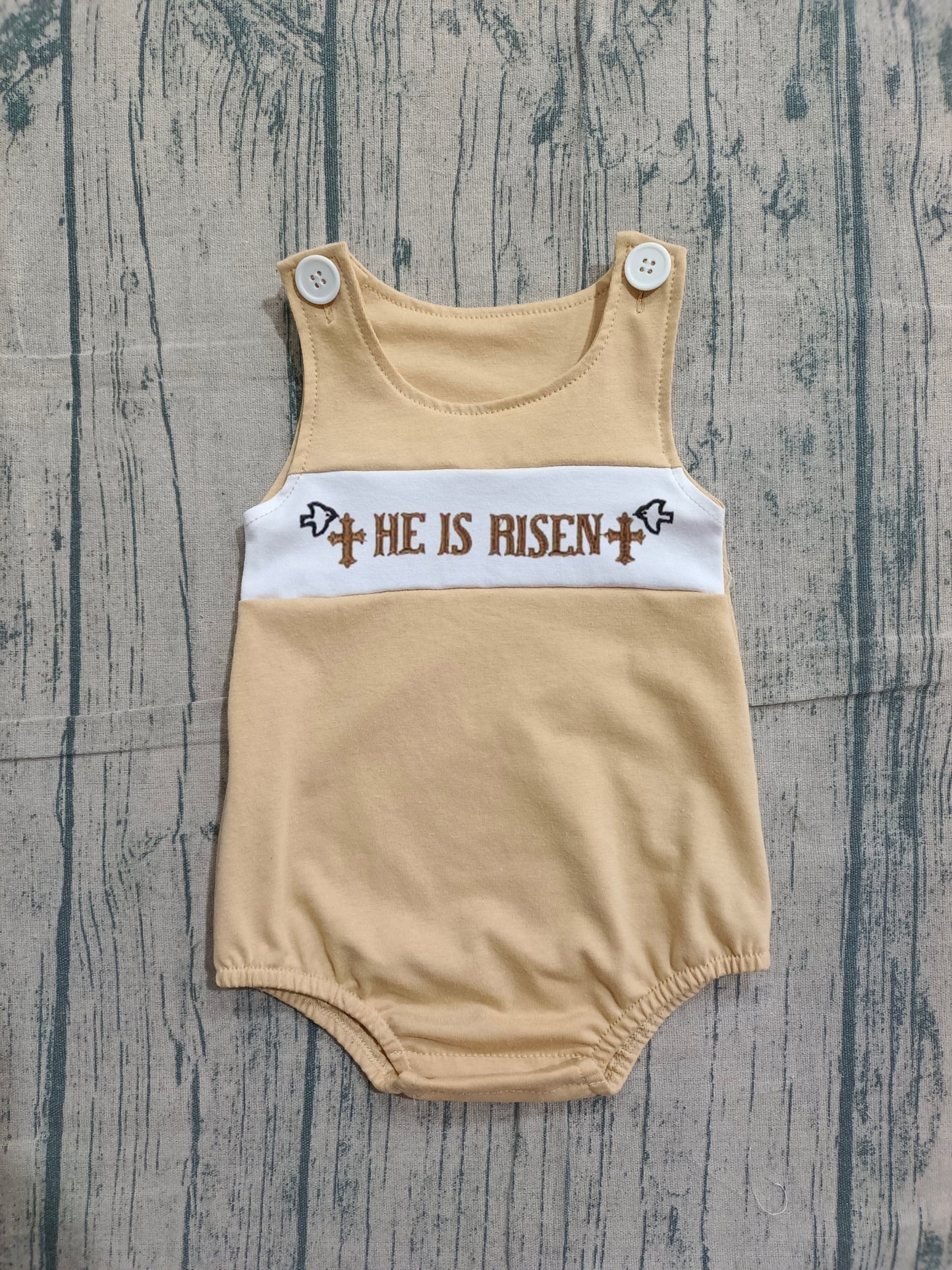SR3547 He Is Risen Baby Boys Romper IN PRODUCTION