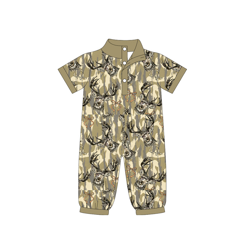SR3635 Baby Boys Hunting Deer Short Sleeve Romper Preorder
