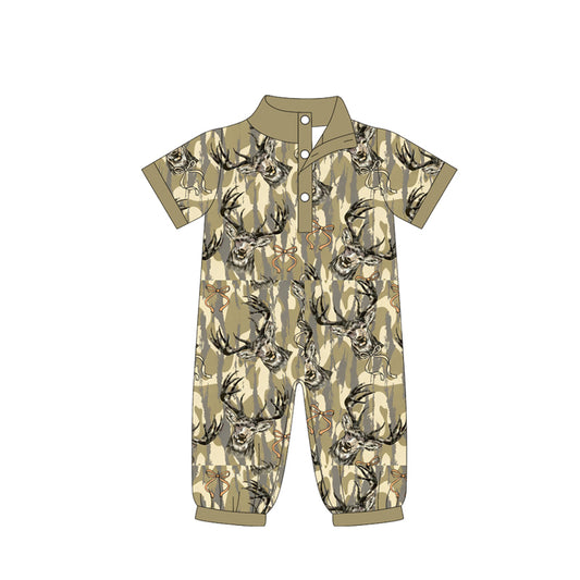 SR3635 Baby Boys Hunting Deer Short Sleeve Romper Preorder