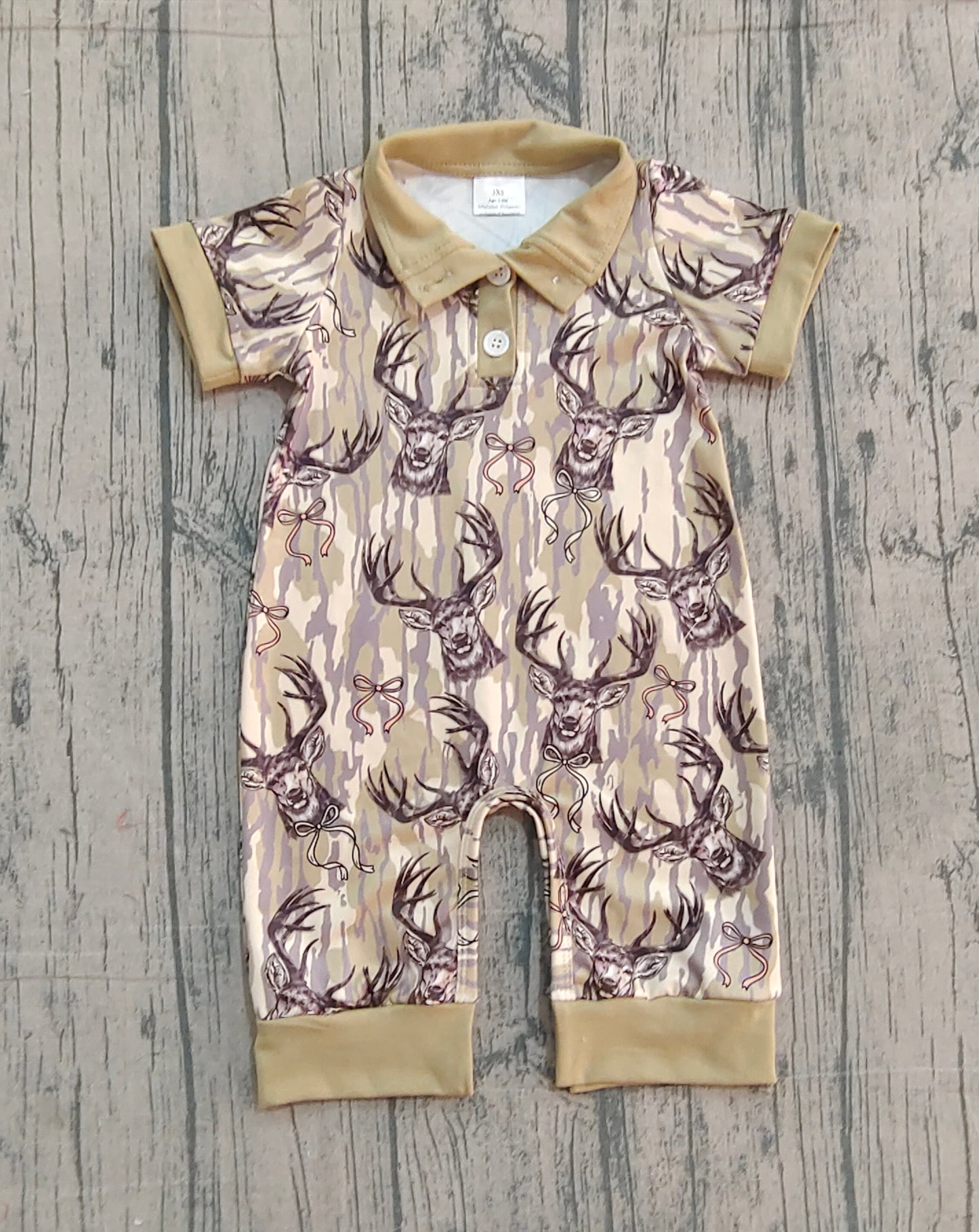 SR3635 Baby Boys Hunting Deer Short Sleeve Romper Preorder