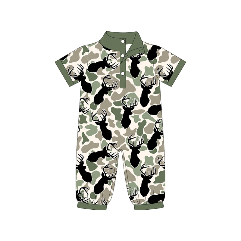 SR3636 Baby Boys Hunting Camo Deer Short Sleeve Romper Preorder