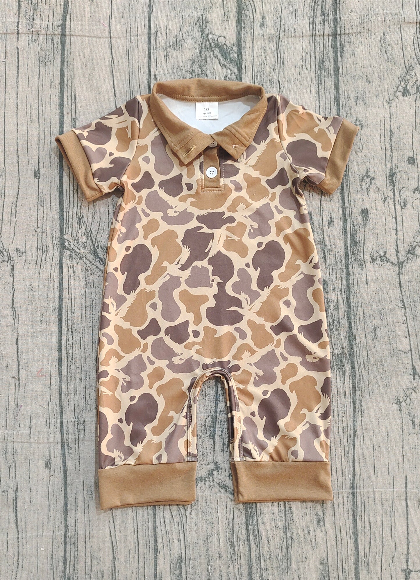 SR3638 Baby Boys Brown Camo Short Sleeve Romper Preorder