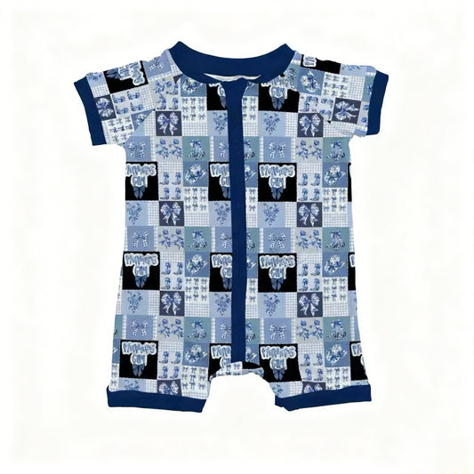 SR3643 Baby girls blue bow zipper romper preorder