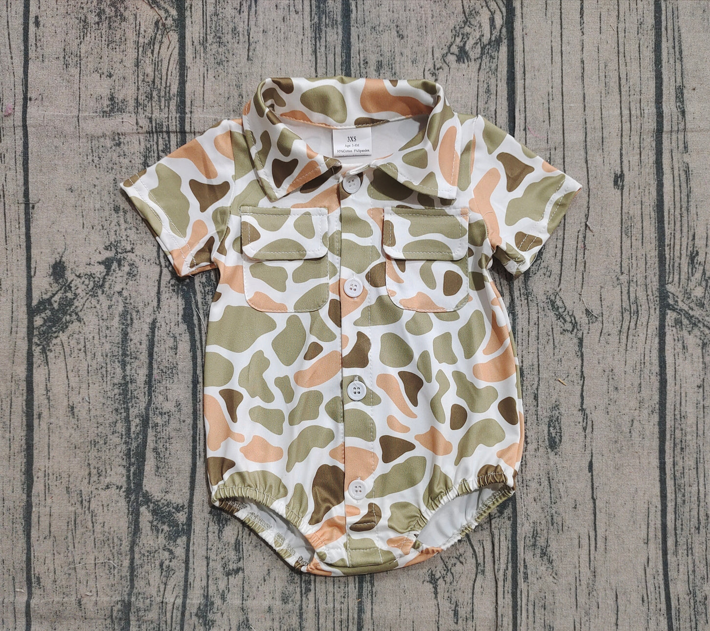 SR3658 Baby boys green camo short sleeve shirt romper preorder