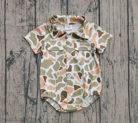 SR3658 Baby boys green camo short sleeve shirt romper preorder