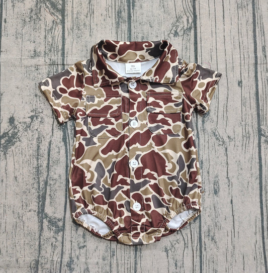 SR3659 Baby boys  brown camo short sleeve shirt romper preorder