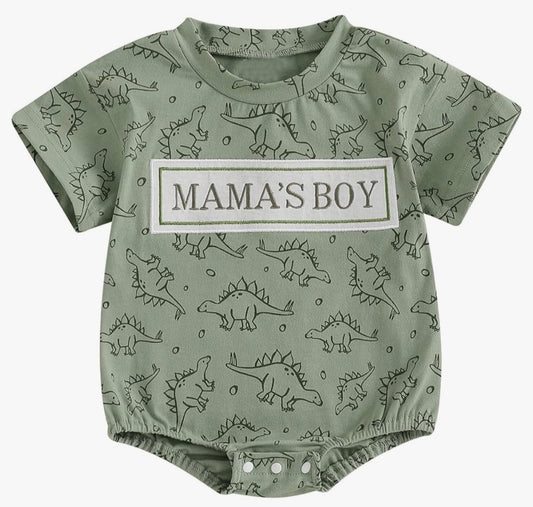 SR3722 Mama's Boy Dinosaur Green Short Sleeve Romper