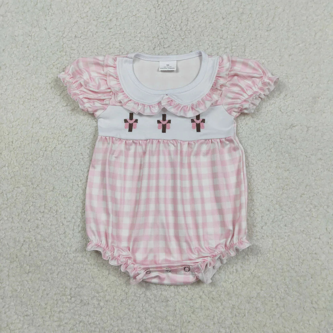 Sibling Baby Girls Boys Embroidery Crosses Gingham Easter Dress /Romper