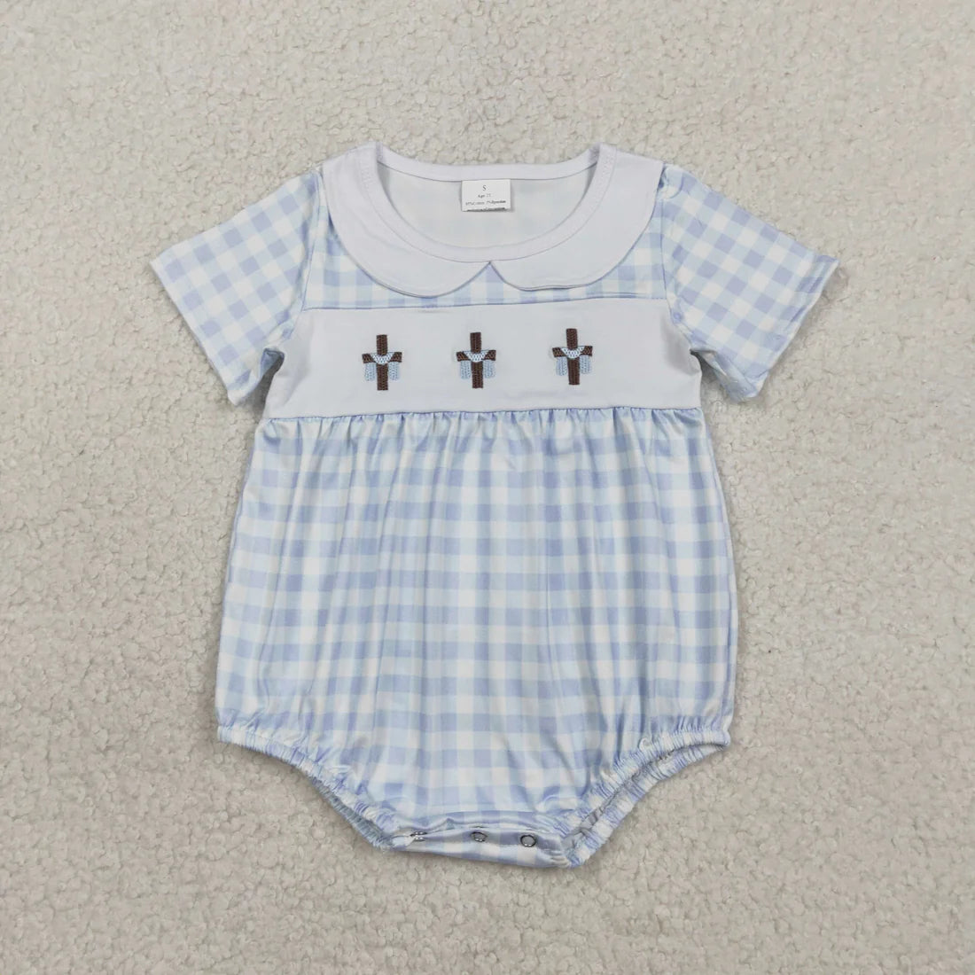 Sibling Baby Girls Boys Embroidery Crosses Gingham Easter Dress /Romper