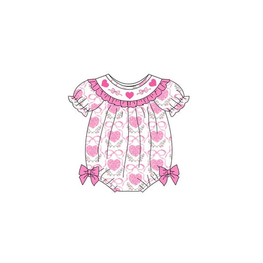 SR3766 Baby Girls Heart Bow Short Sleeve Romper preorder