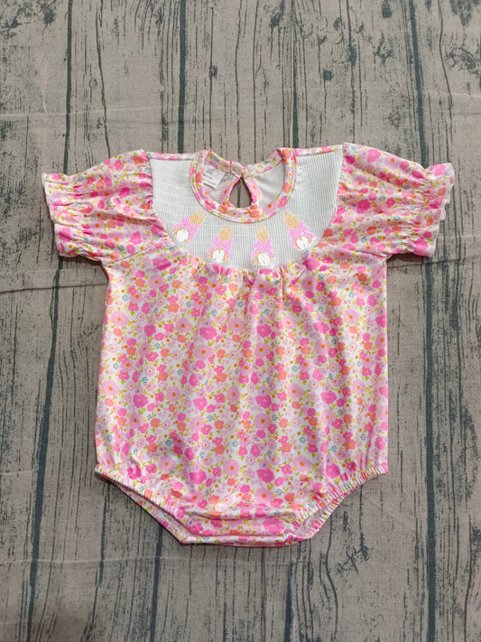 SR3785 Baby Girls Flowers Rabbit Short Sleeve Romper In Production