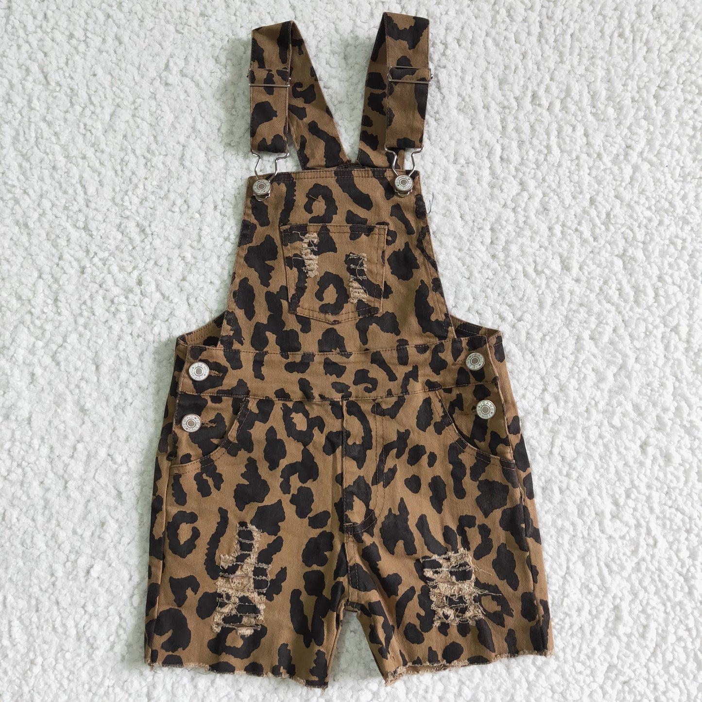 Kids Girls Summer Leopard Denim Shorts Overall Pants