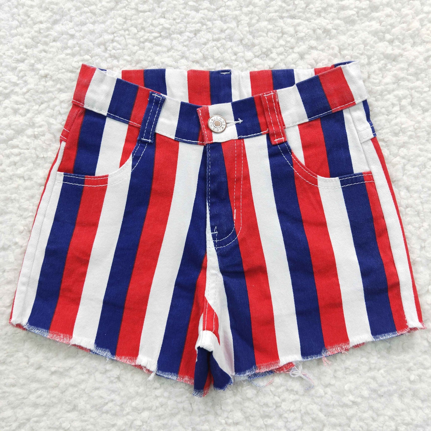 Baby Girls Denim Shorts Red Blue White Striped July 4th Jeans SS0082