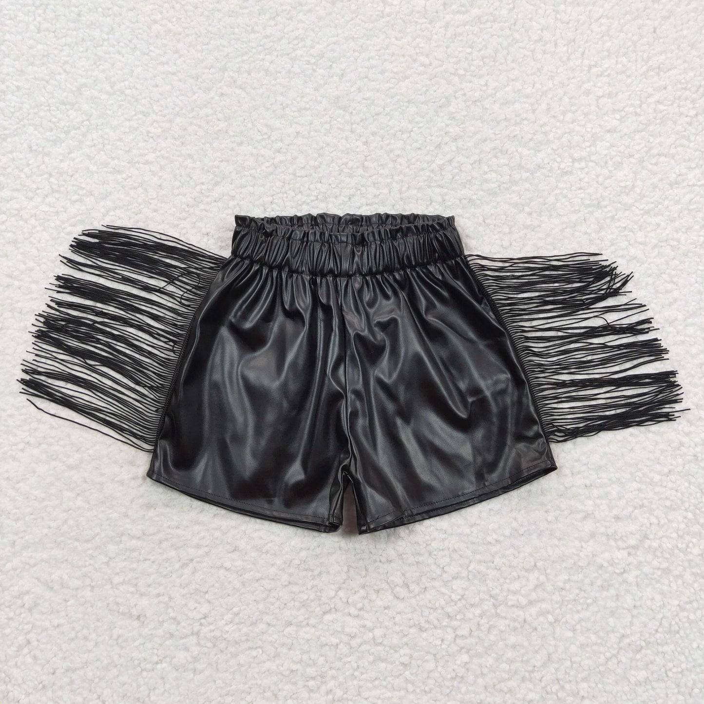 Baby Girls Black Tassel Leather Shorts