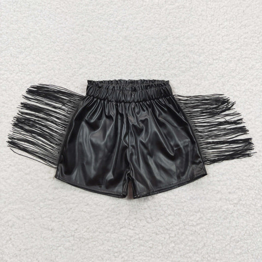 Baby Girls Black Tassel Leather Shorts