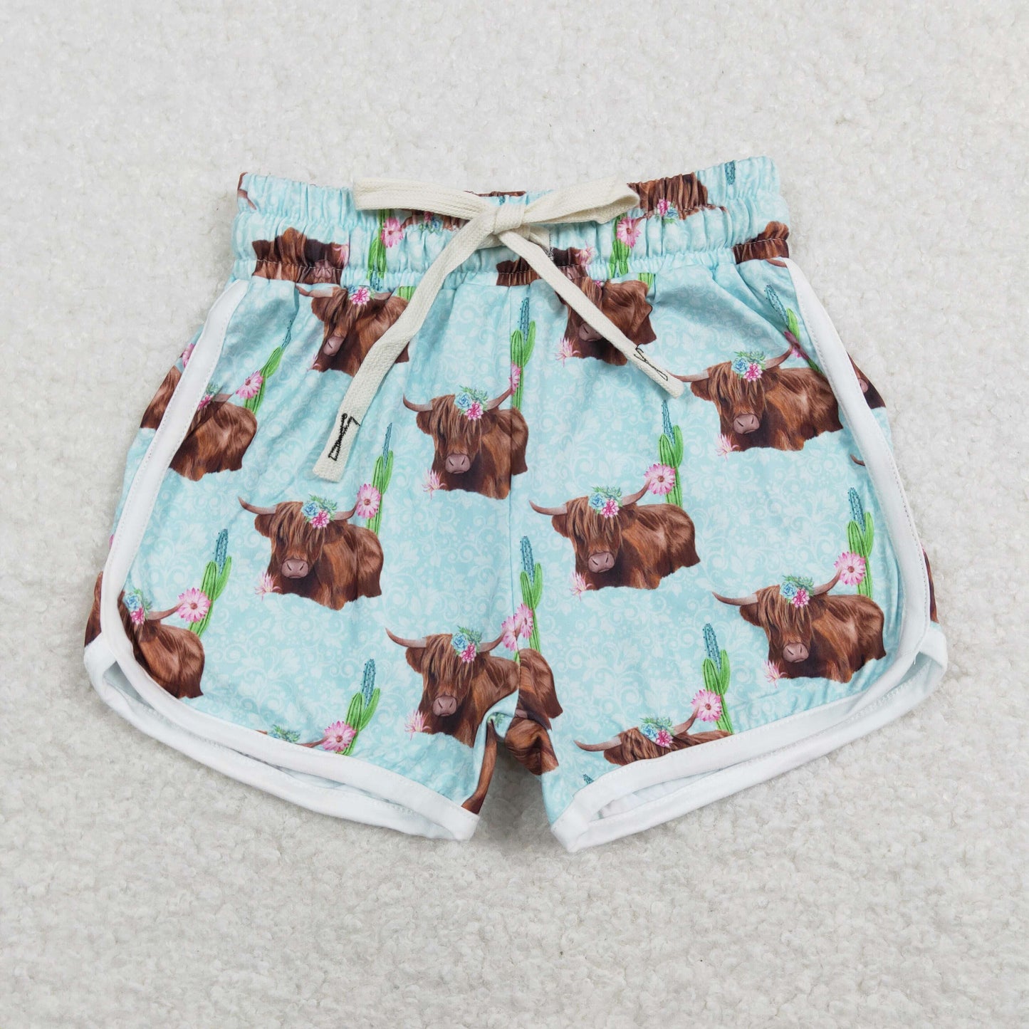 Western Highland Cow Flower Mommy and Me Shorts