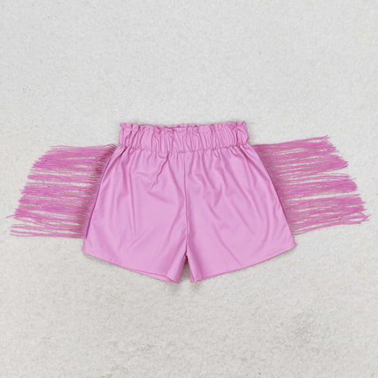 Baby Girls Pink Tassel Leather Shorts