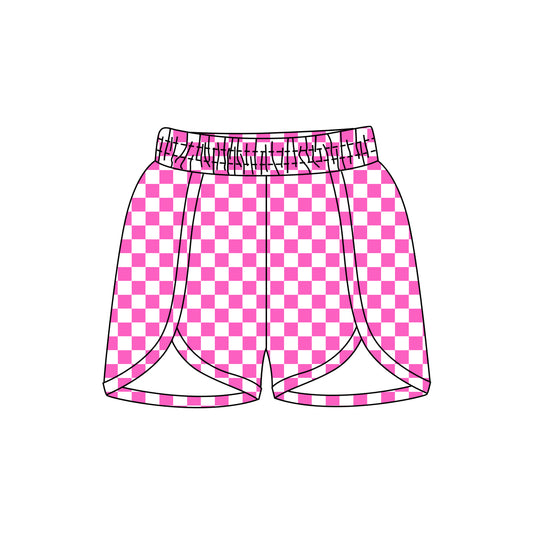 Adult Women Pink Plaid Print Shorts Preorder