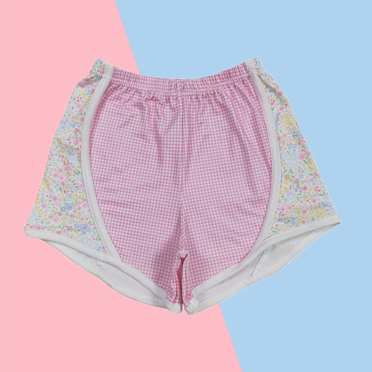 SS0518 Baby Girls Flowers Pink Gingham Shorts