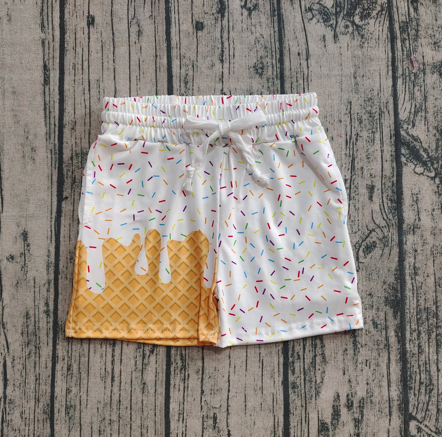 Kids Boys White Ice Cream Drip Shorts Preorder