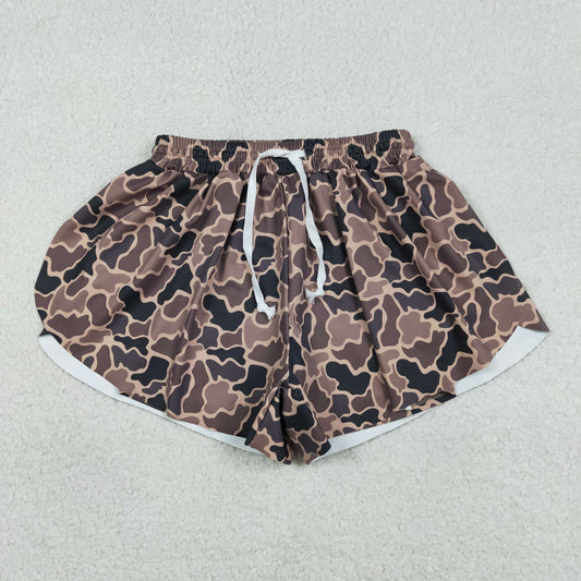 SS0767  Adult Size Women Brown Camo Active Ruffle Shorts