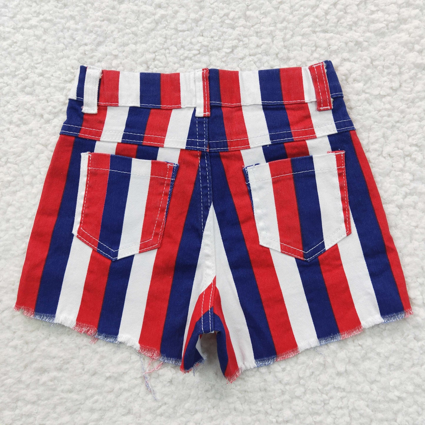 Baby Girls Denim Shorts Red Blue White Striped July 4th Jeans SS0082