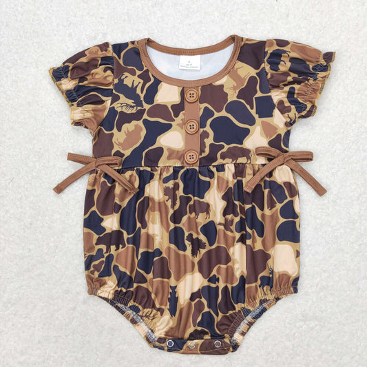 Baby Girls Camo Deer Short Sleeve Bubble Romper