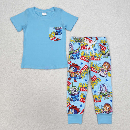 Baby Boys Outfit Blue Top Cartoon Dog Toys Pants Set