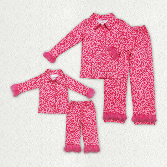 Mommy and Me Adult Baby Girls Hot Pink Leoaprd Fur Pajamas Clothes Sets