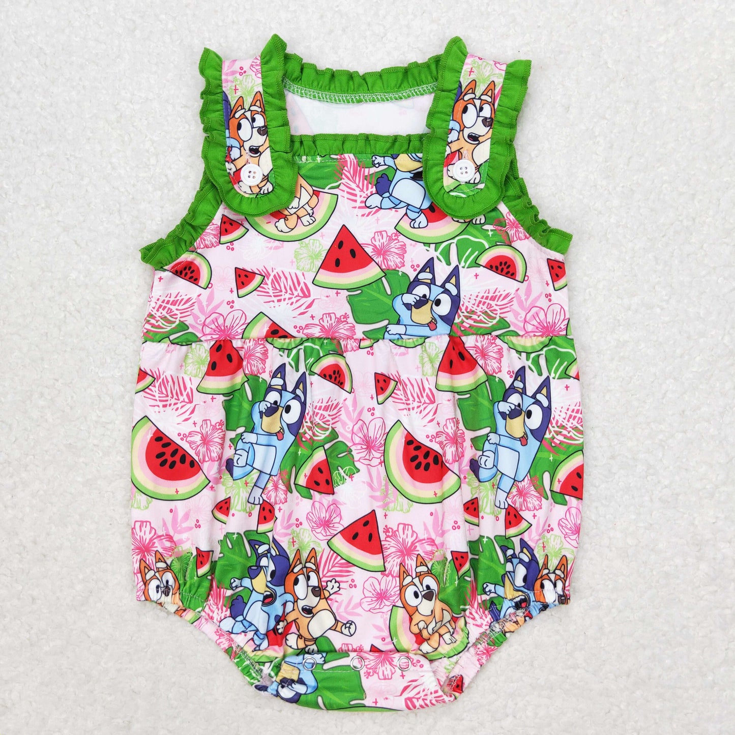 SR1308 Newborn Baby Girls  Watermelon Cartoon Dog Romper