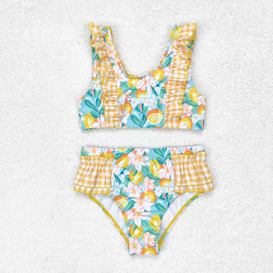 Baby Girls Orange Floral Two Piece Swimsuit