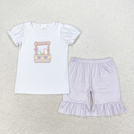 GSSO1240 Baby Girls Juice Shirt Top Purple Stripes Shorts Clothes Sets