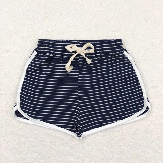 Kids Girls Black  Color Striped Cotton Shorts